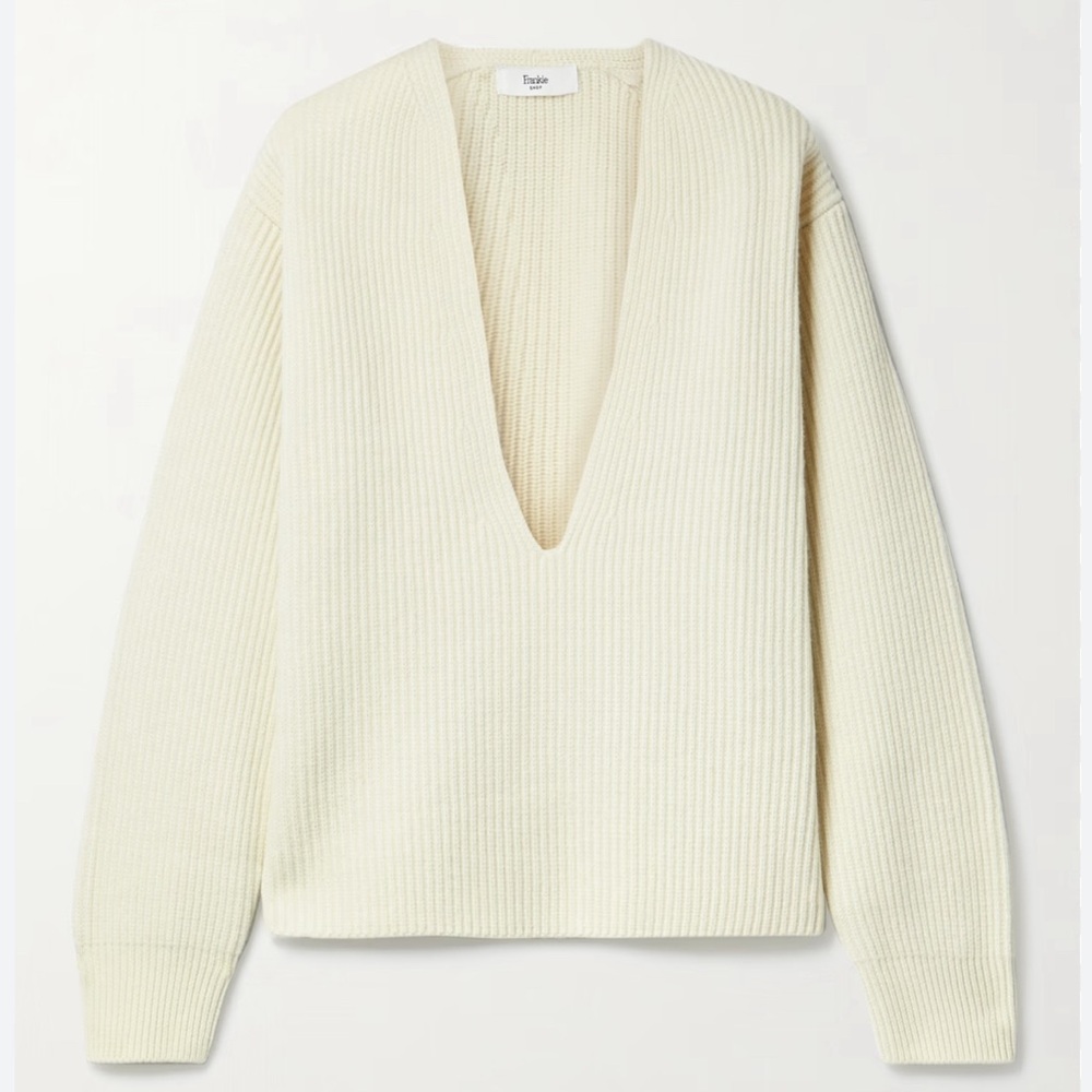 The Frankie Shop Wool V-neck Sweater in Butter, OS